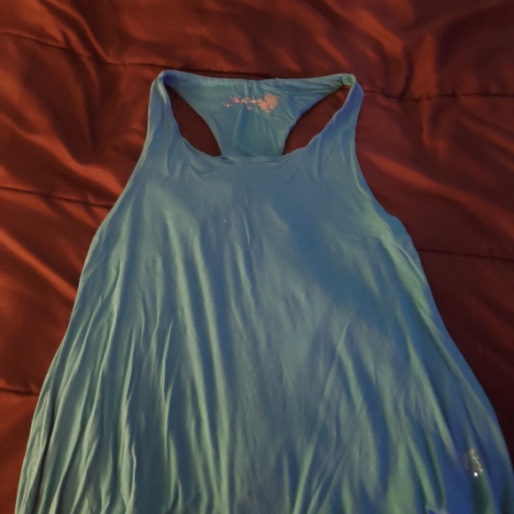 women med turquoise tank sequin accent back shoulder - Picture 3 of 3